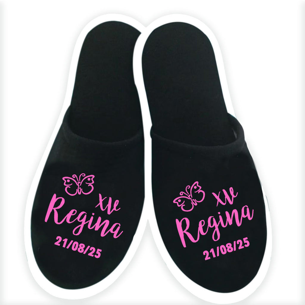 Pantuflas para XV Años Personalizadas con Forro Negro