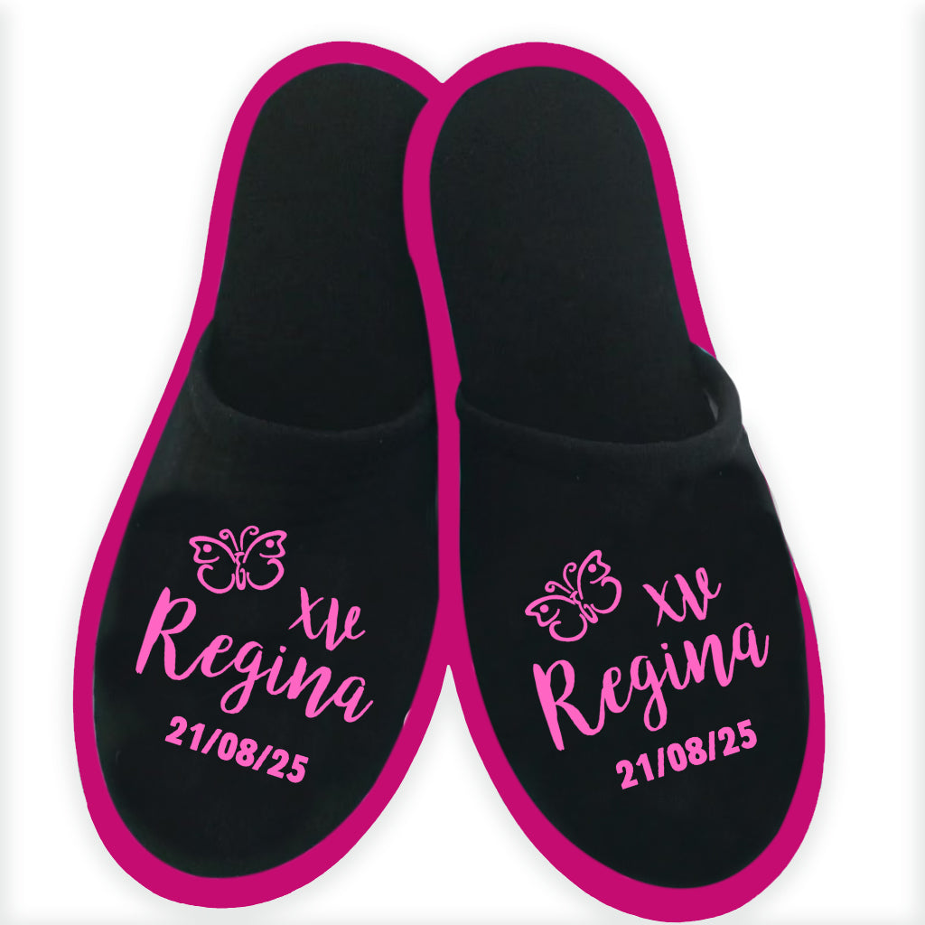 Pantuflas para XV Años Personalizadas con Forro Negro