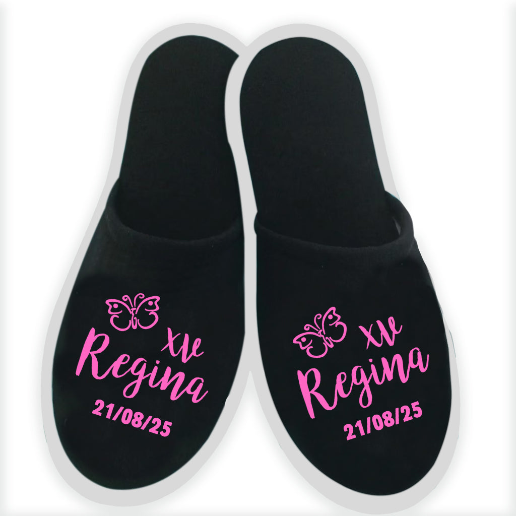 Pantuflas para XV Años Personalizadas con Forro Negro