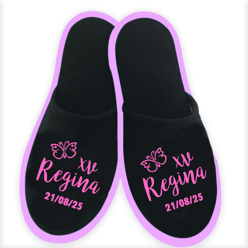 Pantuflas para XV Años Personalizadas con Forro Negro