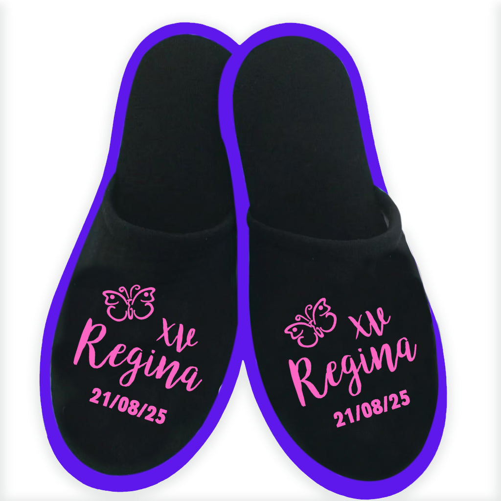 Pantuflas con forro negro para XV años – elegancia