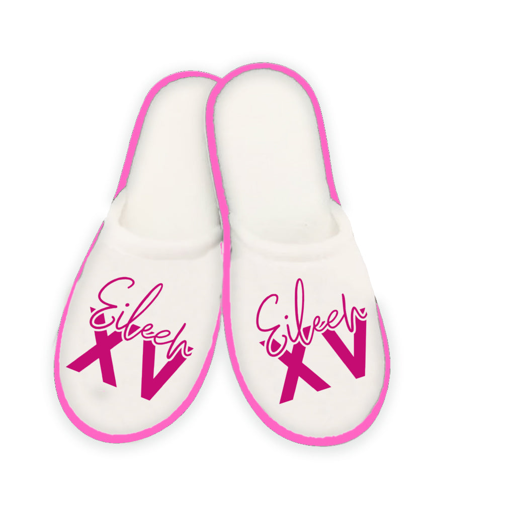 Pantuflas tipo toalla personalizadas para XV años
